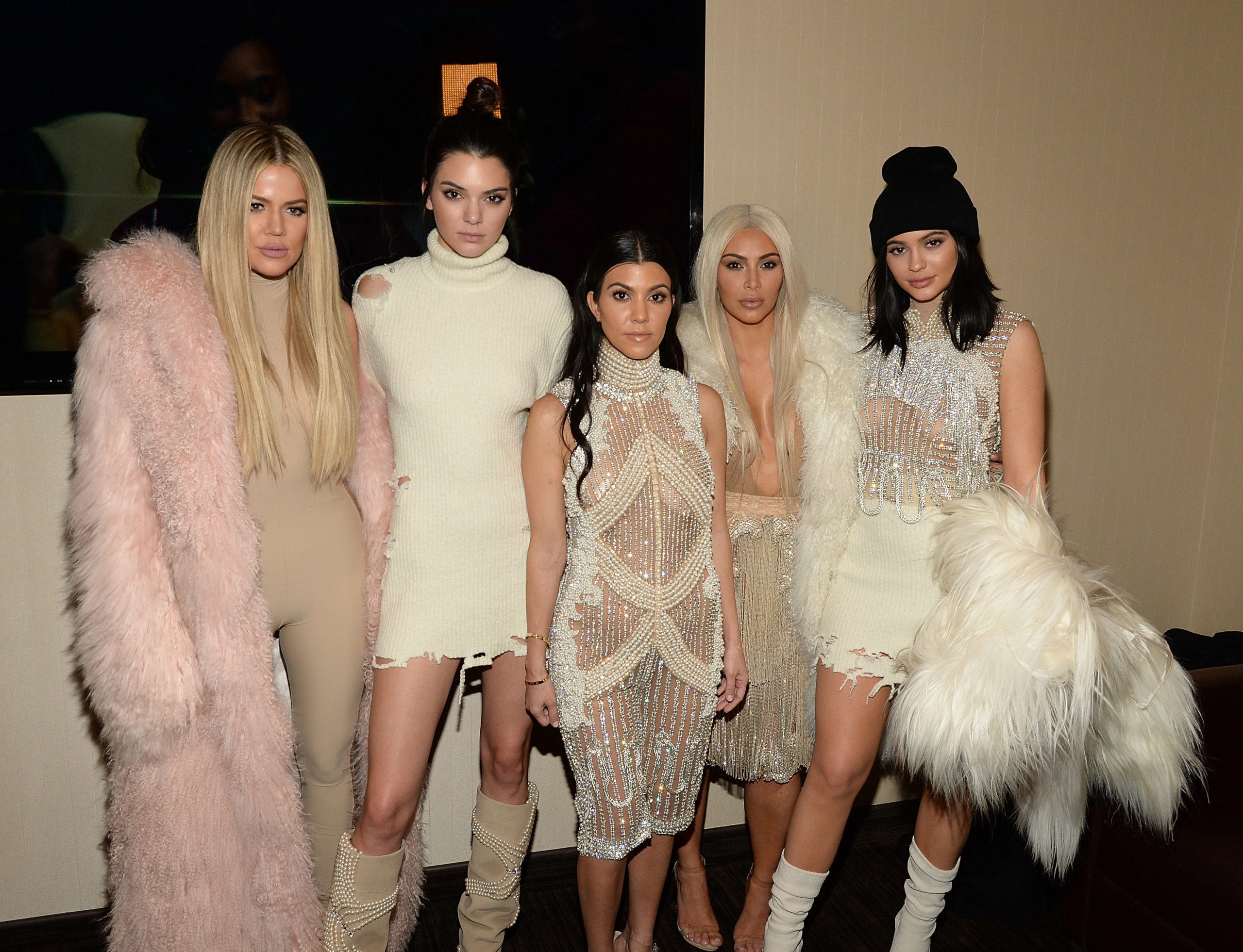 NEW YORK, NY - FEBRUARY 11: Khloe Kardashian, Kendall Jenner, Kourtney Kardashian, Kim Kardashian West and Kylie Jenner attend Kanye West Yeezy Season 3 at Madison Square Garden on February 11, 2016 in New York City. (Photo by Kevin Mazur/Getty Images for Yeezy Season 3)